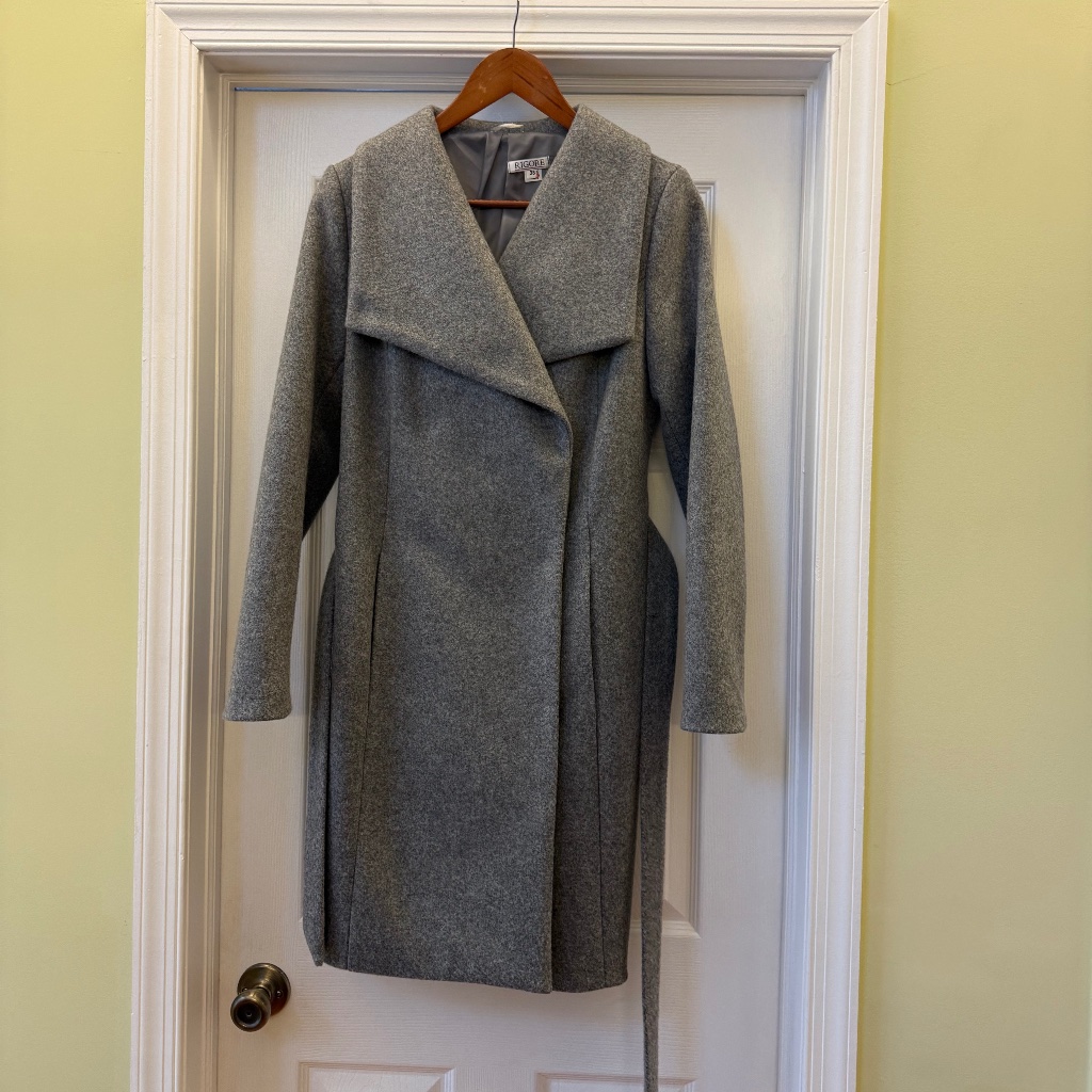 Classic Light Grey Wool Women's Belted Coat